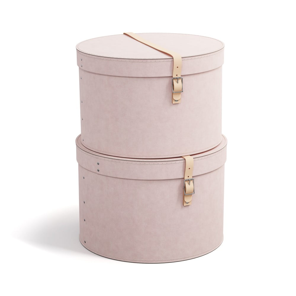 Cutii de depozitare roz-deschis 2 buc. din carton cu capac, decorative ø 37,5x25 cm Rut Restore Paper Laminate – Bigso