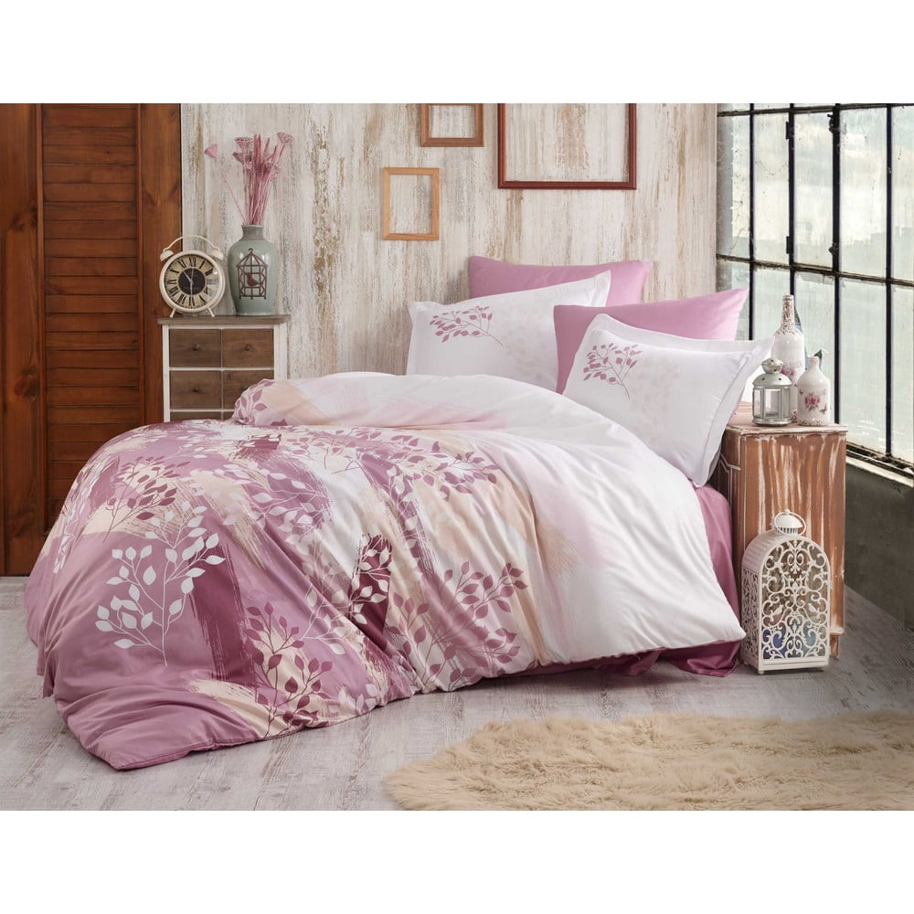 Lenjerie de pat din bumbac satinat pentru pat dublu cu cearșaf Hobby Noemi, 200 x 220 cm, roz bonami.ro imagine noua