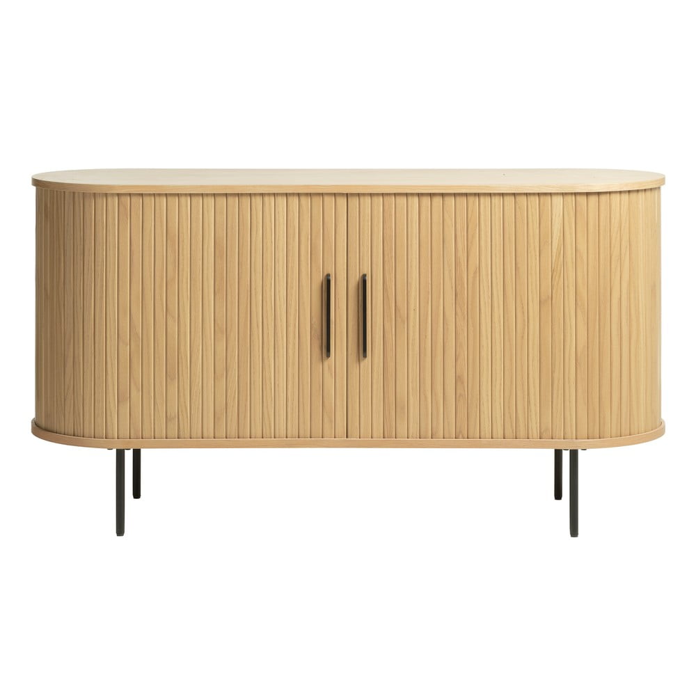 Comodă în culoare naturală joasă cu aspect de lemn de stejar cu ușă glisantă 140x76 cm Nola – Unique Furniture