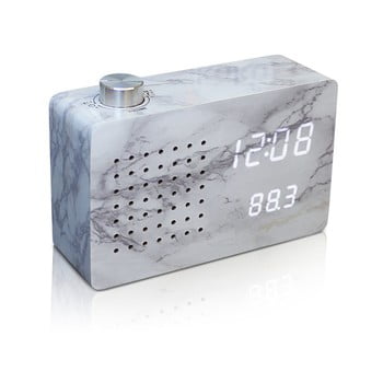 Ceas cu LED și radio Gingko Click Clock Marble, gri