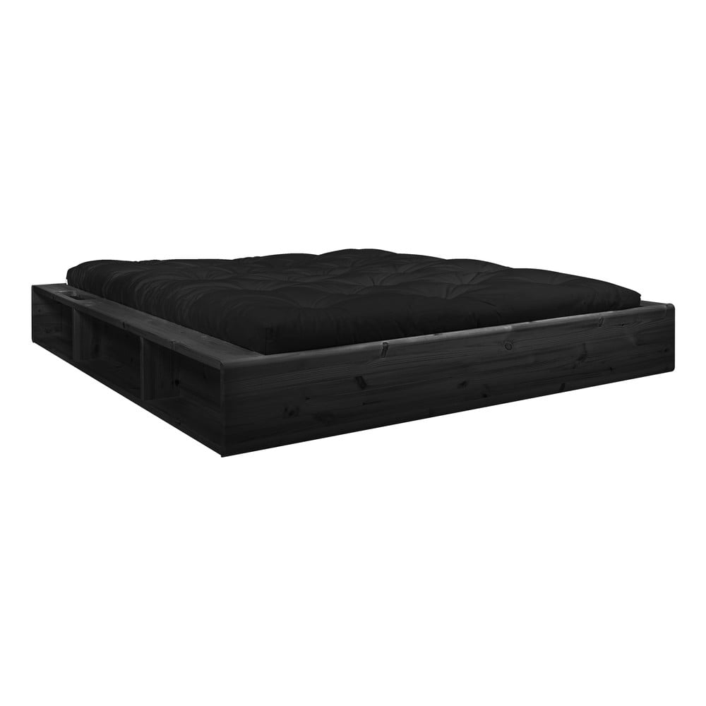 Pat din lemn masiv cu spațiu de depozitare și futon negru Comfort Karup Design, 140 x 200 cm, negru bonami.ro