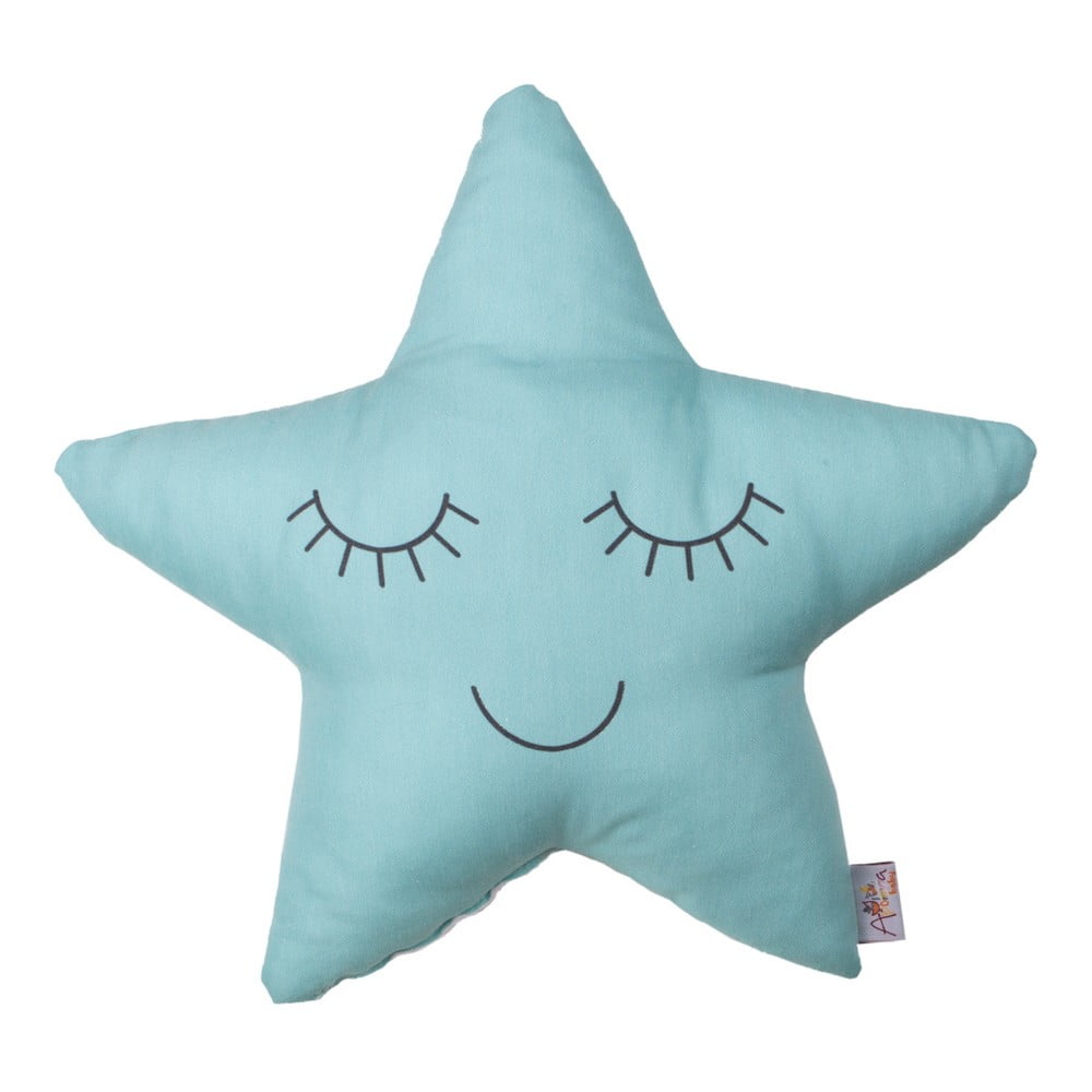 Pernă din amestec de bumbac pentru copii Mike & Co. NEW YORK Pillow Toy Star, 35 x 35 cm, turcoaz amestec imagine noua somnexpo.ro