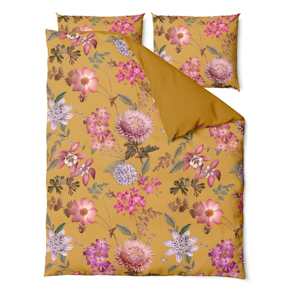 Lenjerie de pat din bumbac satinat pentru pat dublu Bonami Selection Blossom, 160 x 220 cm, ocru 160 imagine noua