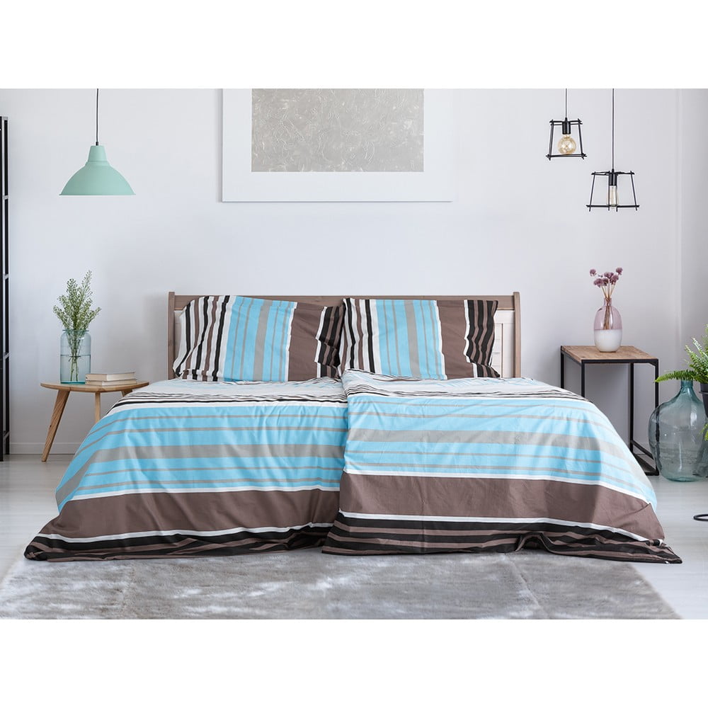 Lenjerie de pat albastră/maro din țesătură crep pentru pat de o persoană 140×200 cm Top Class – B.E.S. 140x200