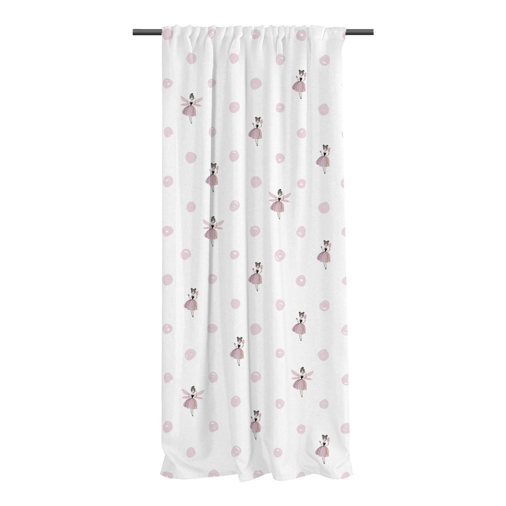 Draperie pentru copii albă-roz din bumbac satinat 110x250 cm Pink Girl – Butter Kings