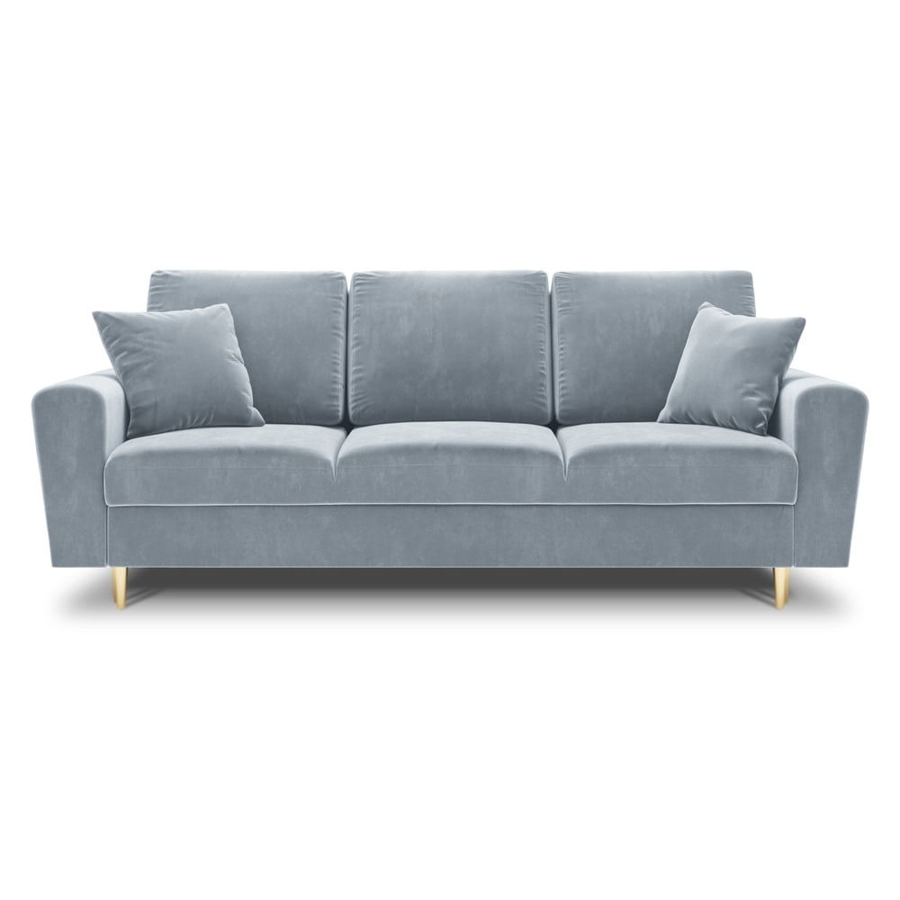 Canapea albastru-deschis extensibilă, cu spațiu de depozitare cu tapițerie din catifea 235 cm Kyoto – Cosmopolitan Design