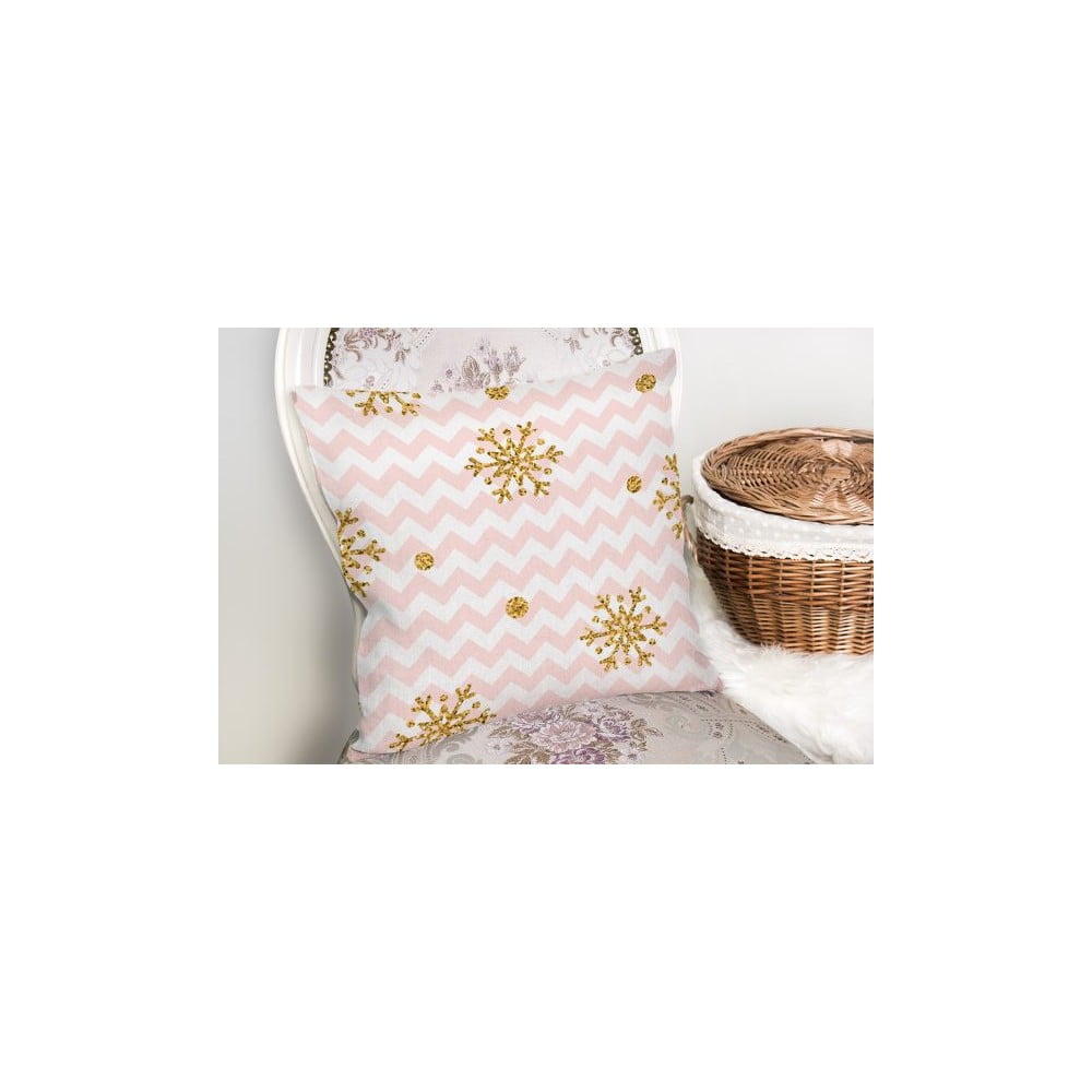 Față de pernă cu model de Crăciun Minimalist Cushion Covers Golden Snowflakes, 42 x 42 cm