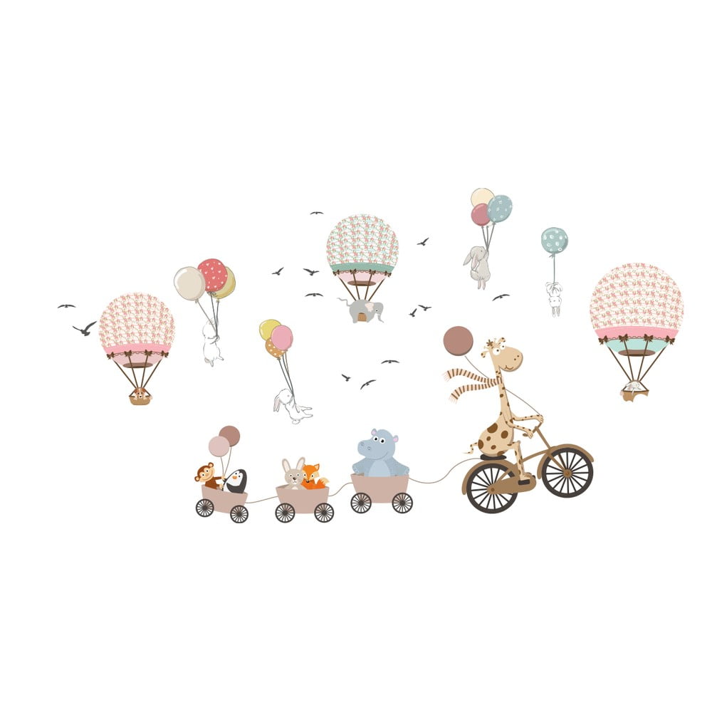 Autocolant de perete pentru copii Ambiance Animals and Hot Air Balloons in the Clouds, 90 x 60 cm Air pret redus