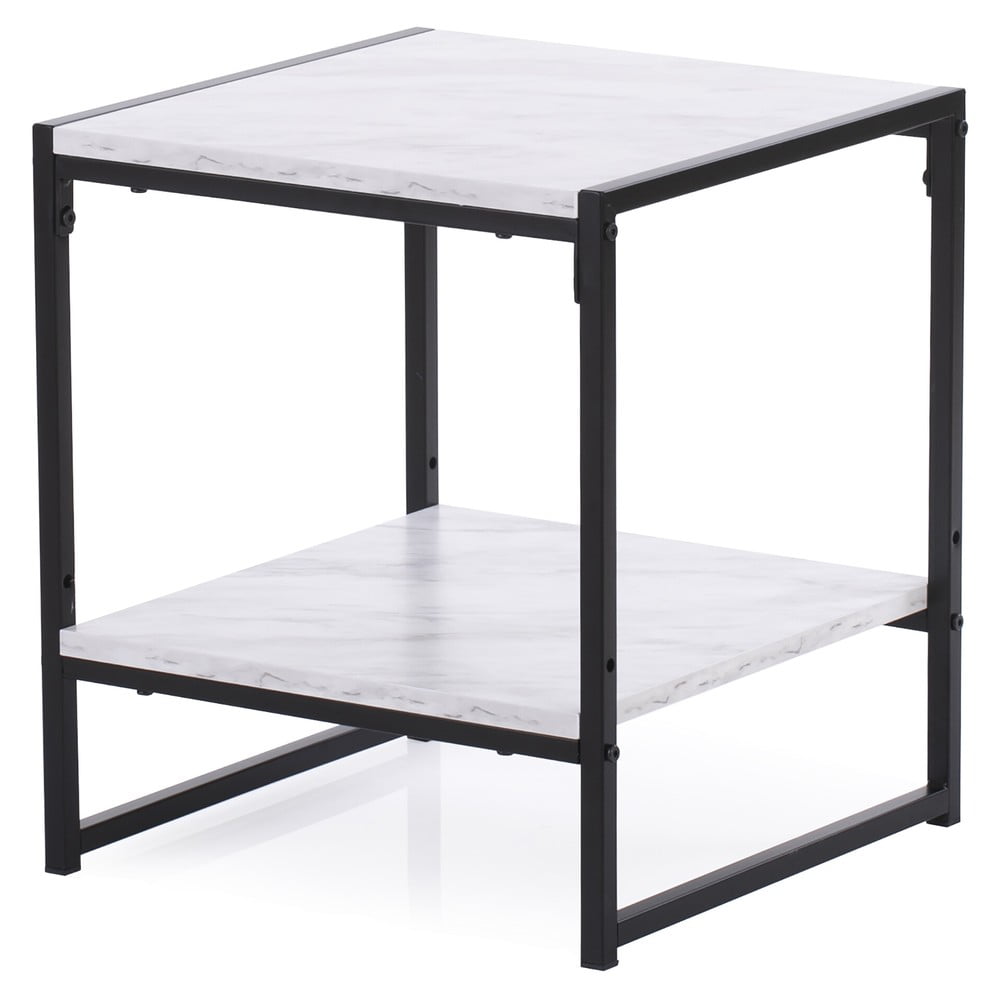 Măsuță de cafea albă cu blat cu aspect de marmură 40x40 cm coxe – homede