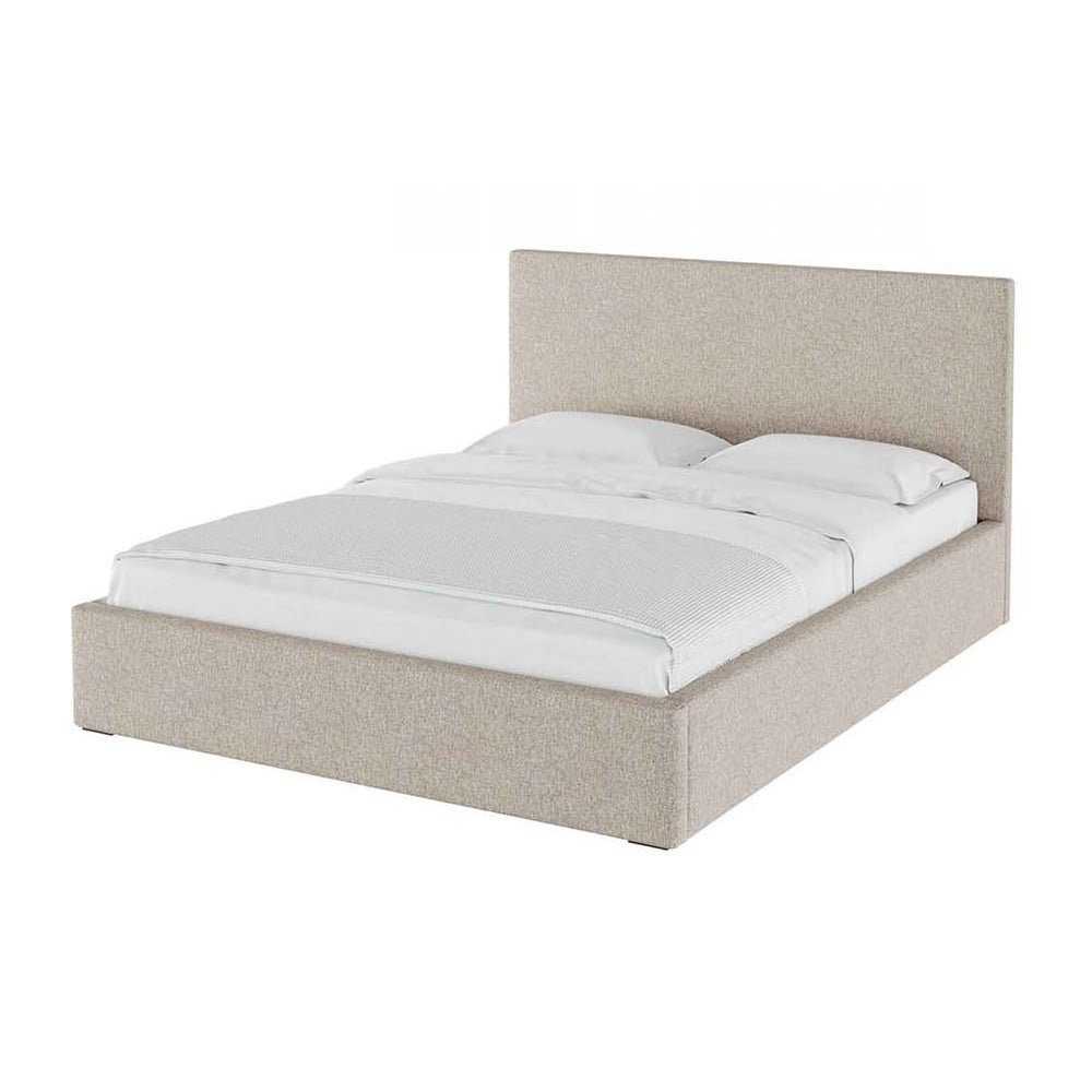 Pat matrimonial bej tapițat cu spațiu de depozitare cu somieră 140×200 cm Bufo Bed – MESONICA 140x200