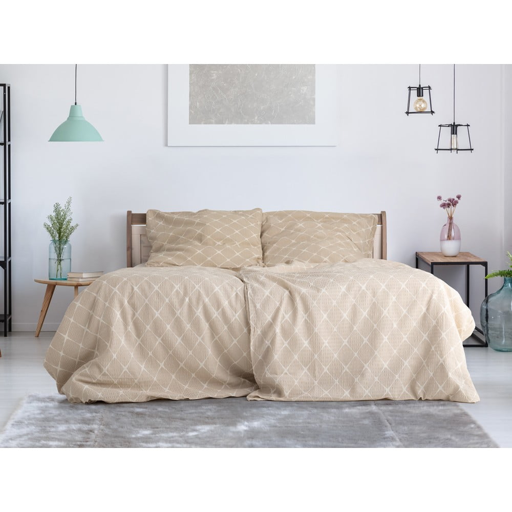 Lenjerie de pat bej din bumbac pentru pat de o persoană 140×200 cm Exclusive – B.E.S. 140x200 imagine noua somnexpo.ro