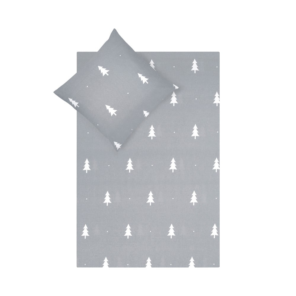Lenjerie de pat din flanel fovere x-mas tree, 155 x 220 cm, gri