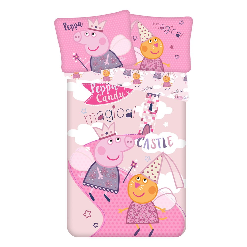 Lenjerie de pat din bumbac pentru copii Jerry Fabrics Peppa Pig, 140 x 200 cm, roz bonami.ro