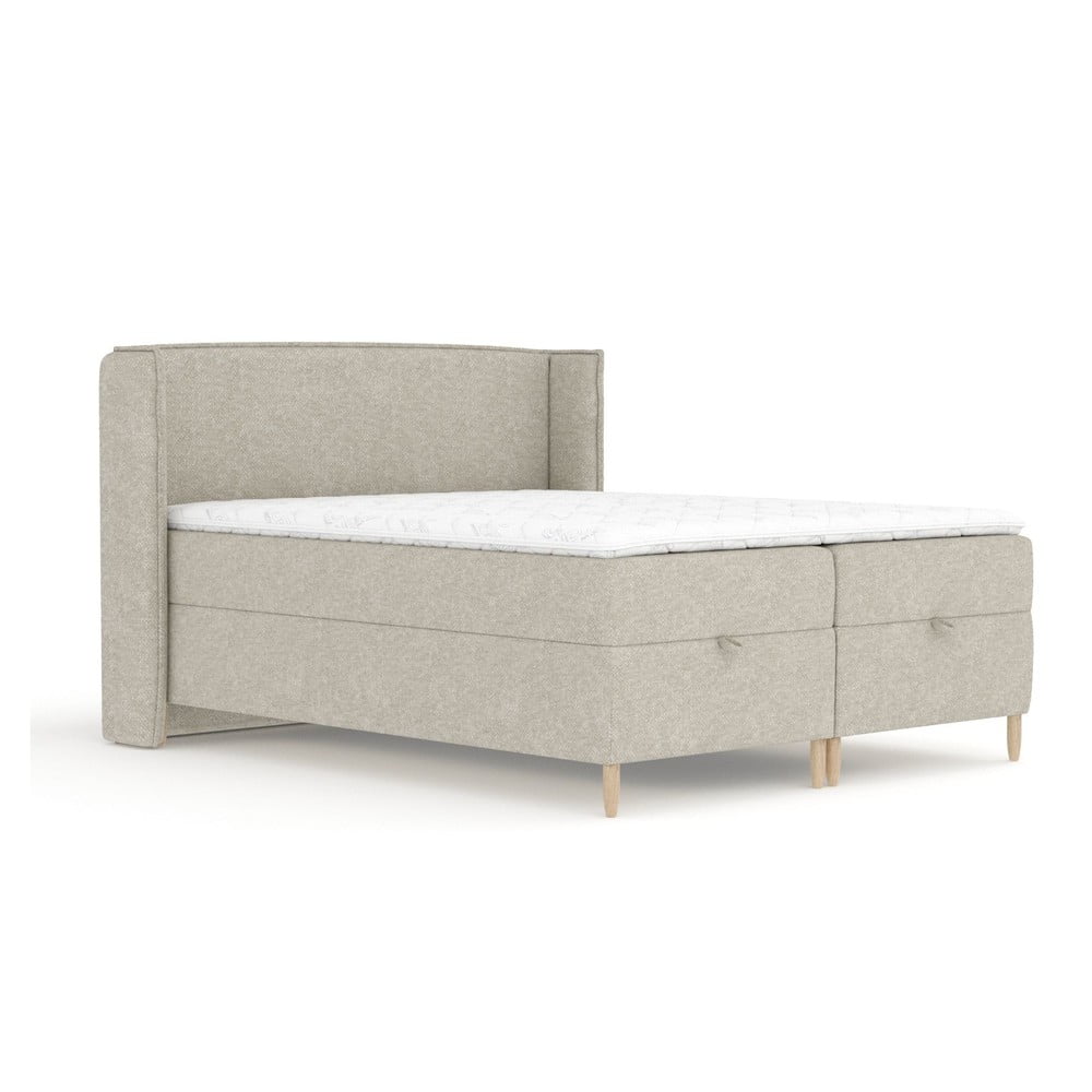 Pat boxspring gri deschis cu spațiu de depozitare 160x200 cm Monpelli – Maison de Rêve