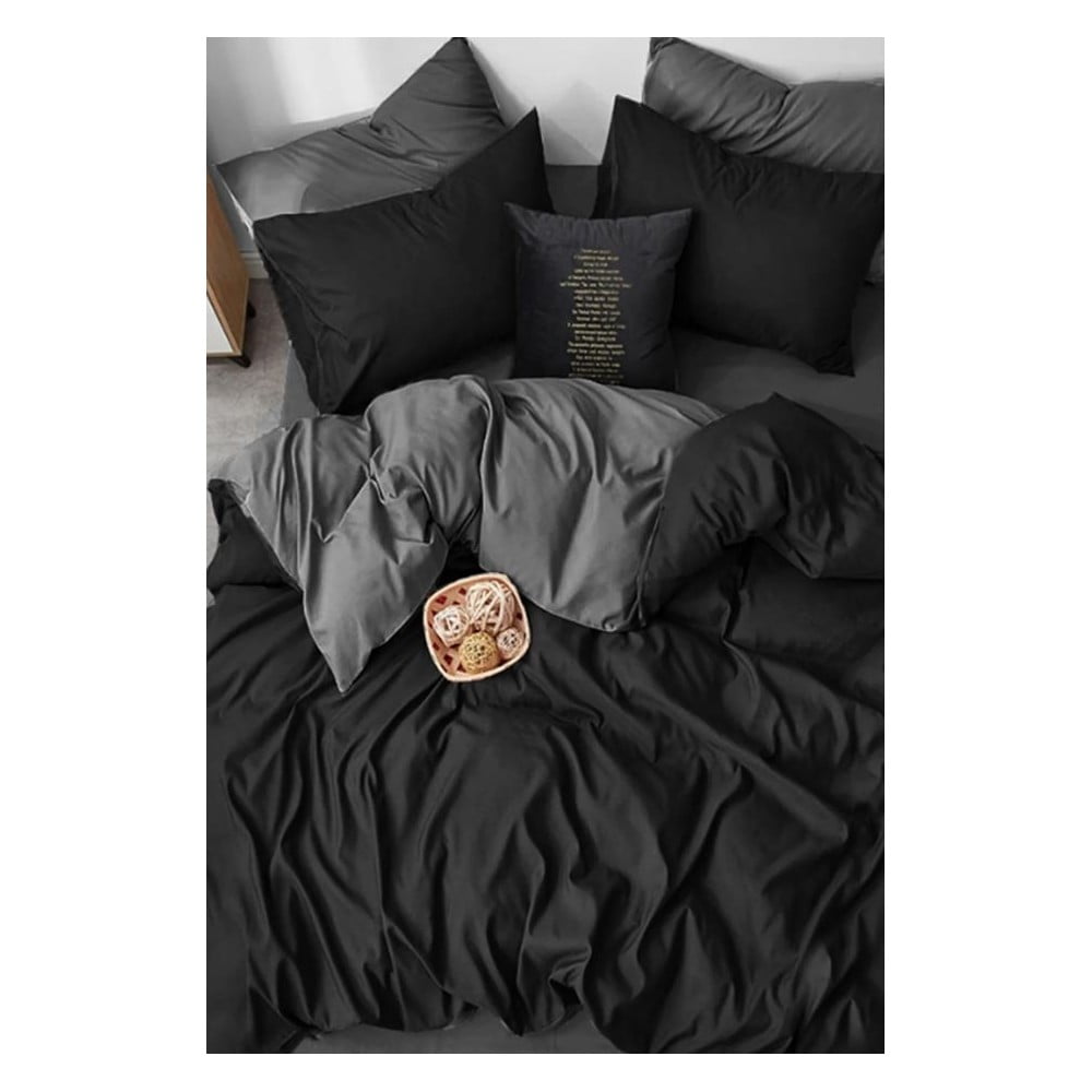 Lenjerie de pat neagră/gri din bumbac pentru pat dublu/extins și cearceaf 200×220 cm – Mila Home 200x220 imagine noua