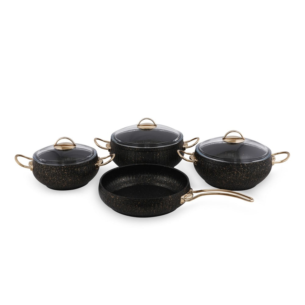 Set 4 vase de gătit din aluminiu cu 3 capace Güral Porselen Ruby, negru bonami.ro pret redus