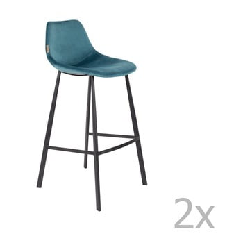 Set 2 scaune bar cu tapițerie catifelată Dutchbone, înălțime 106 cm, albastru petrol imagine