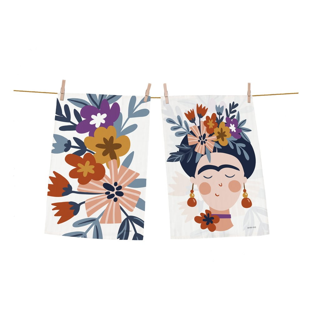 Poza Set de 2 prosoape de bucatarie din bumbac alb Butter Kings Love Frida, 50 x 70 cm
