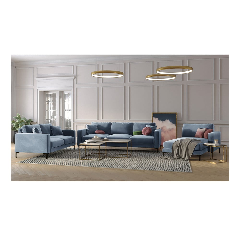 Canapea cu tapițerie din catifea Kooko Home Harmony, 158 cm, albastru deschis 158 imagine noua somnexpo.ro