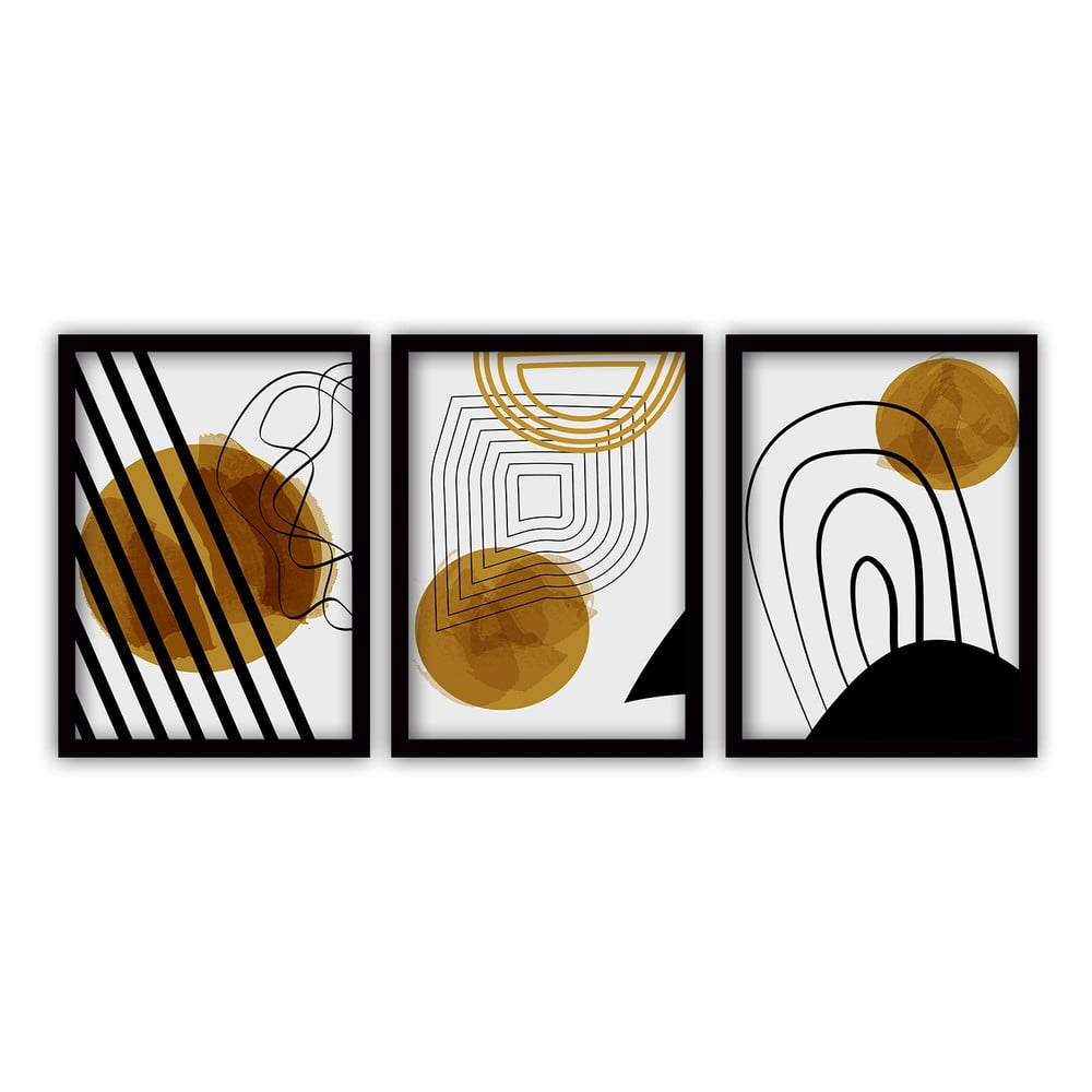 Set 3 tablouri cu ramă neagră Vavien Artwork Abstract Lines, 35 x 45 cm Abstract imagine 2022