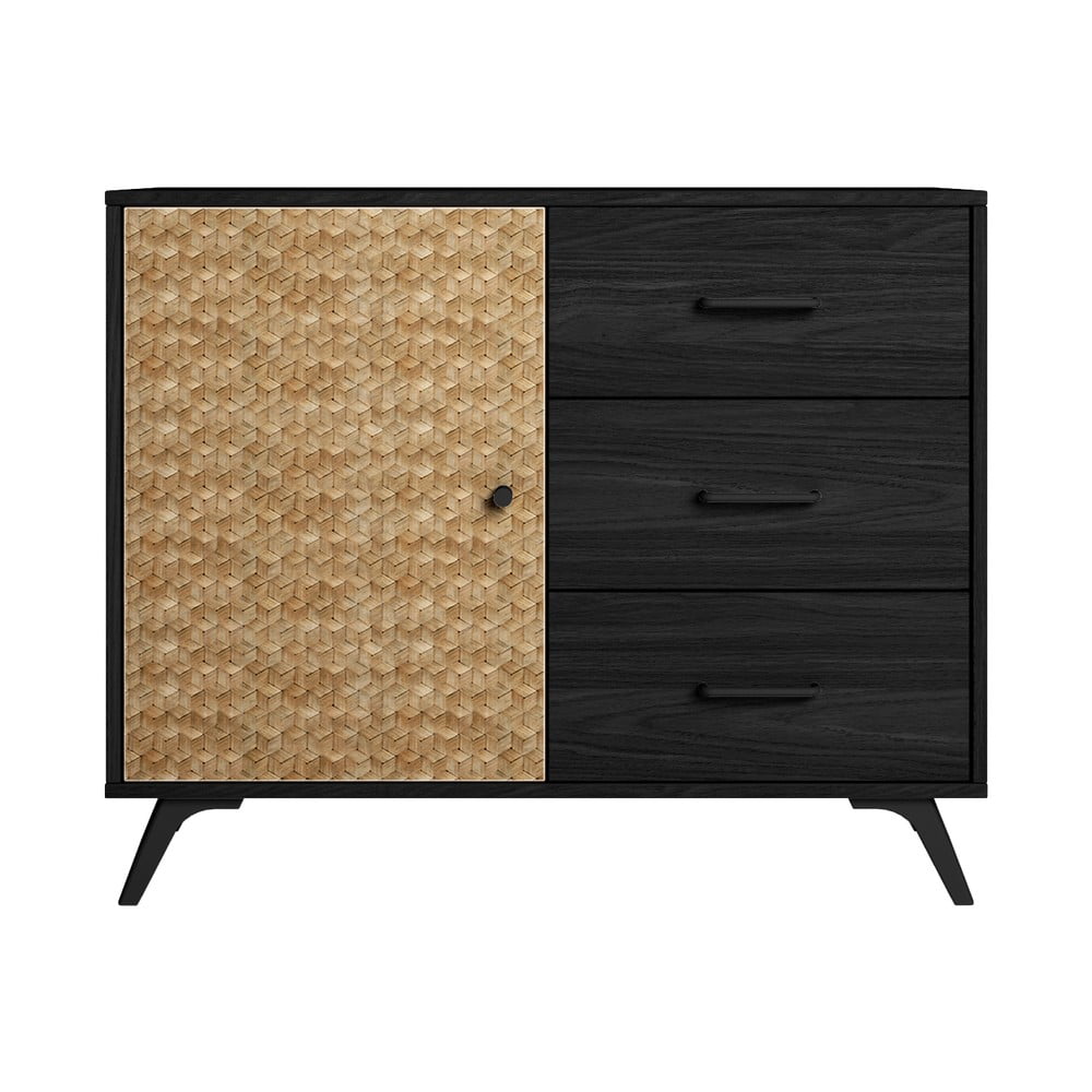 Comodă negru/natural joasă 92x81 cm hanoi – marckeric