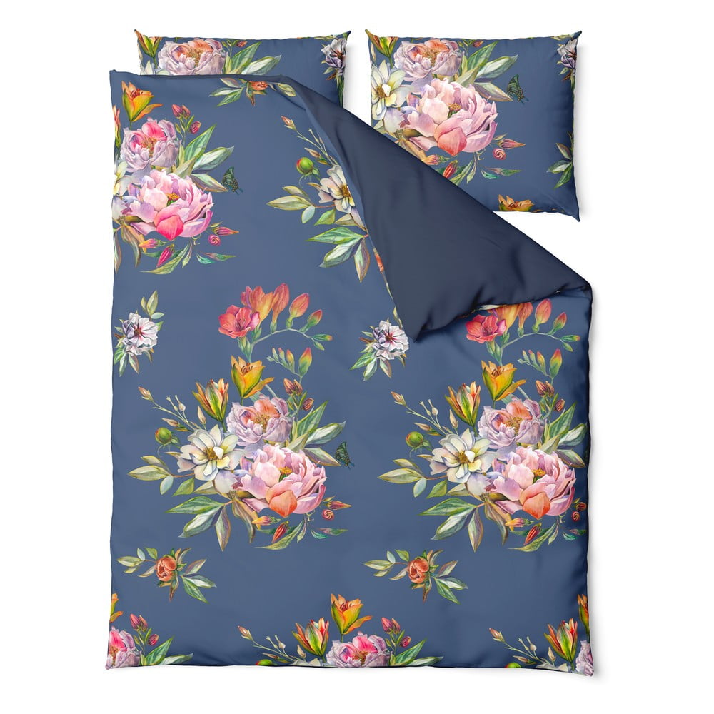 Lenjerie de pat din bumbac satinat pentru pat dublu Bonami Selection Floret, 160 x 220 cm, albastru marin Bonami Selection imagine 2022