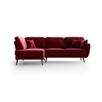 Colțar din catifea cu șezlong pe partea stângă my pop design auteuil, roșu