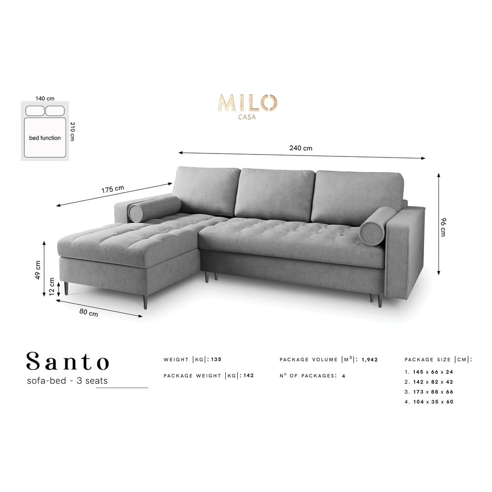 Canapea extensibilă cu șezlong stânga Milo Casa Santo, bej Bej imagine noua somnexpo.ro