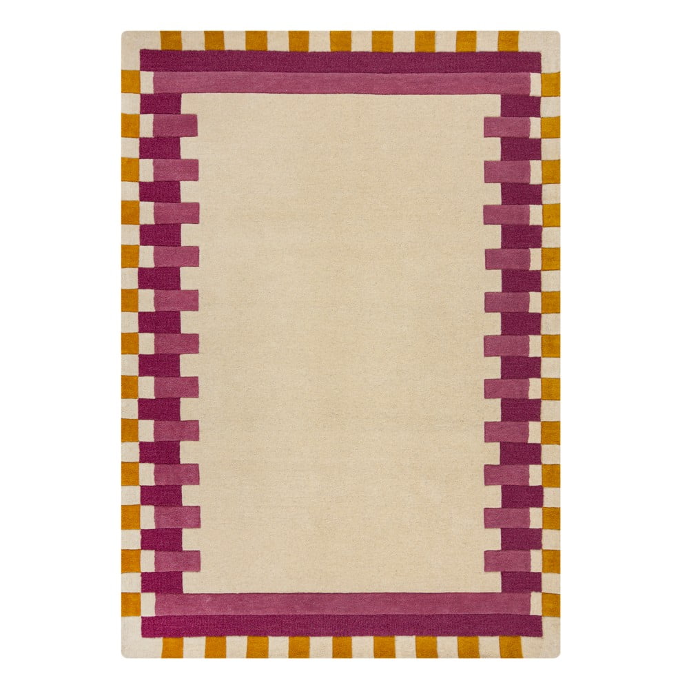 Covor galben/roz țesut manual din lână 160x230 cm Kai Wool Border – Flair Rugs