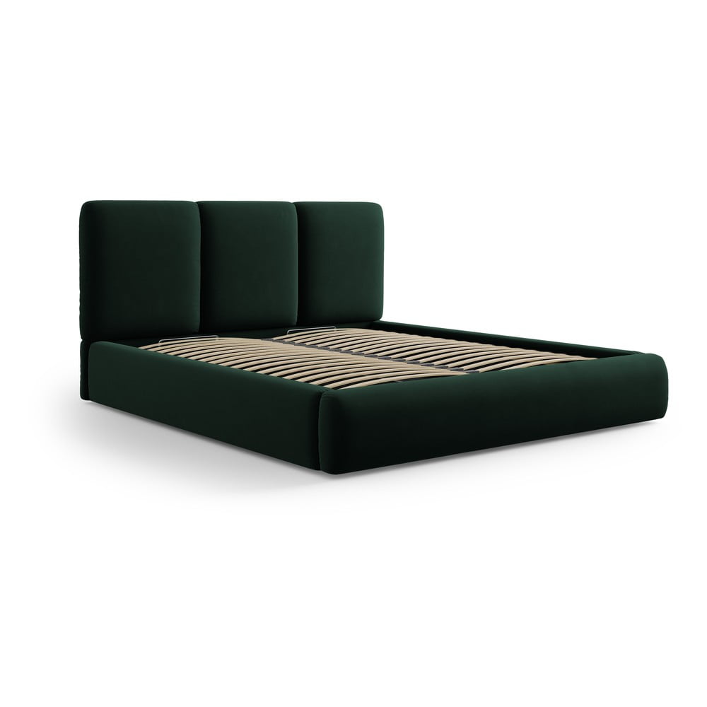 Pat matrimonial verde închis tapițat din catifea cu spațiu de depozitare cu somieră 180x200 cm Brody – Mazzini Beds