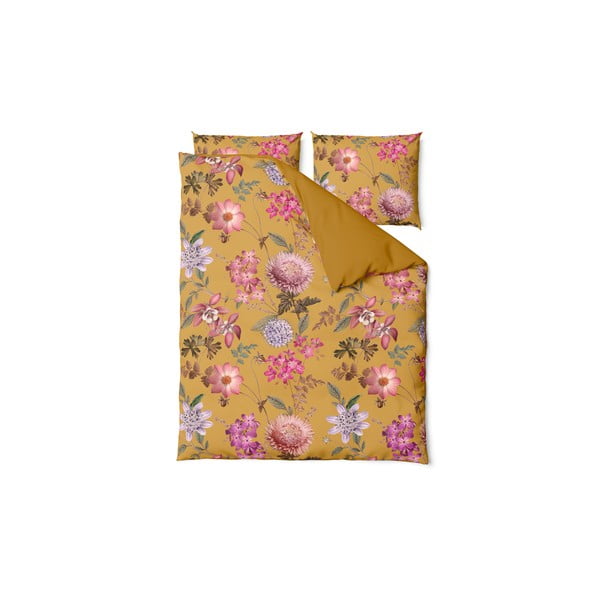 Lenjerie de pat din bumbac satinat pentru pat single Bonami Selection Blossom, 140 x 220 cm, ocru
