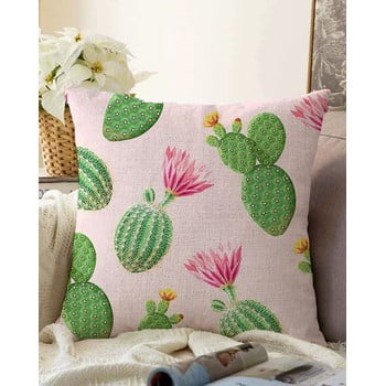 Față de pernă din amestec de bumbac minimalist cushion covers cactus, 55 x 55 cm, roz-verde