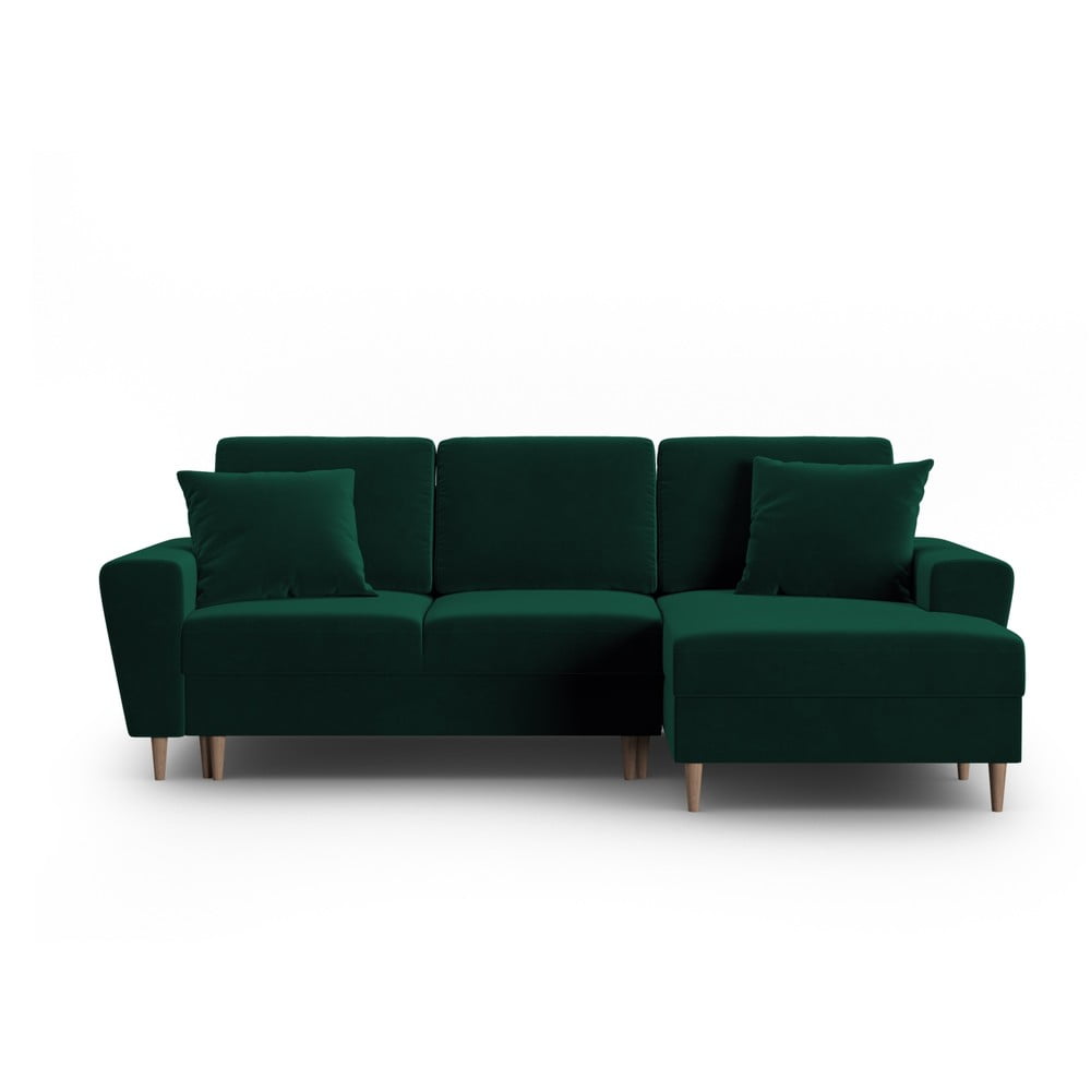 Colțar verde extensibil, cu spațiu de depozitare cu tapițerie din catifea (cu colț pe partea dreaptă, cu șezlong) Kyoto – Cosmopolitan Design