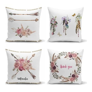 Set 4 fețe de pernă decorative minimalist cushion covers flower key, 45 x 45 cm