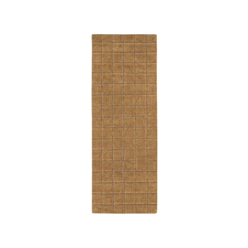 Covor tip traversă galben ocru țesut manual din lână 80x230 cm Mosaic Ochre – Lorena Canals