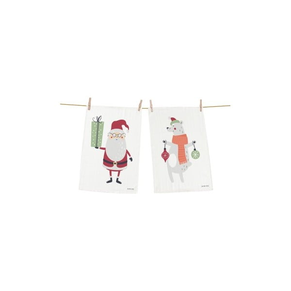 Set 2 prosoape din bumbac cu motive de Crăciun Butter Kings Christmas Creatures, 70 x 50 cm