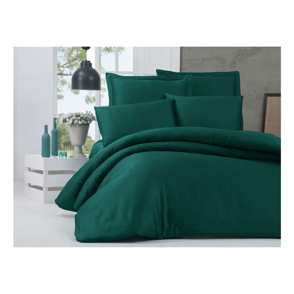Lenjerie de pat din bumbac satinat și cearșaf Alisa, 200 x 220 cm, verde bonami.ro imagine 2022