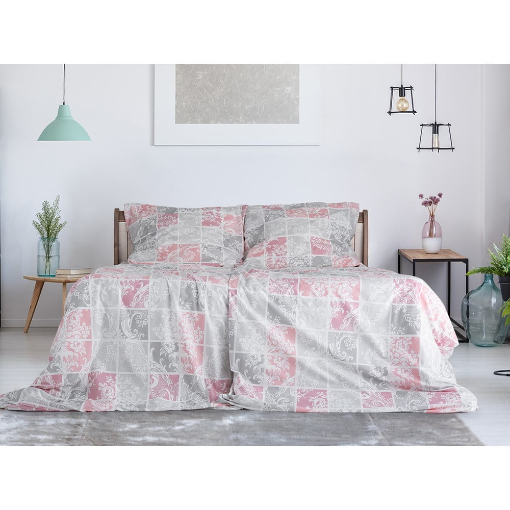 Lenjerie de pat roz/gri deschis din țesătură crep pentru pat de o persoană 140×200 cm Top Class – B.E.S. 140x200