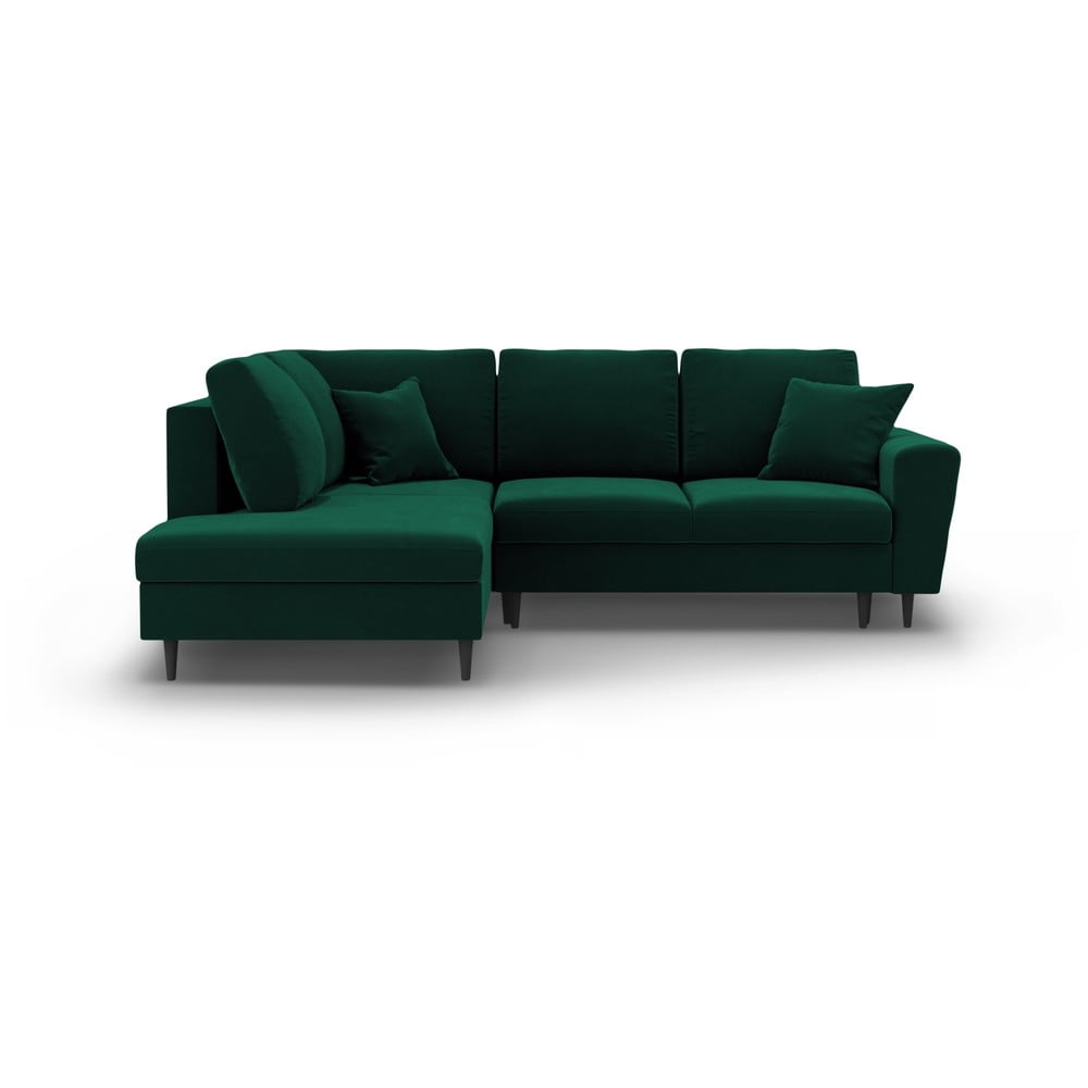 Colțar verde extensibil, cu spațiu de depozitare cu tapițerie din catifea (cu colț pe partea stângă-în formă de ”L”) Kyoto – Cosmopolitan Design