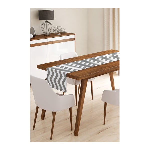 Napron din microfibră pentru masă Minimalist Cushion Covers Grey Stripes, 45 x 140 cm