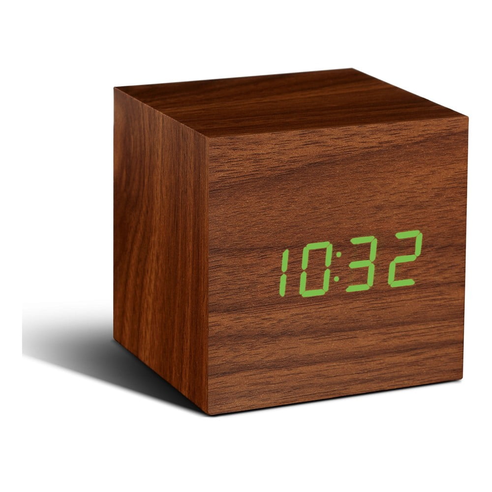  Ceas deșteptător cu LED Gingko Cube Click Clock, maro - verde 