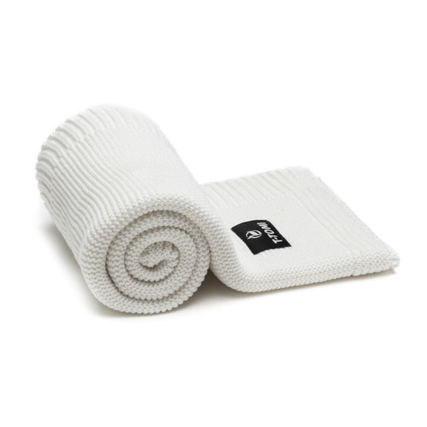 Pătură tricotată din amestec de bumbac pentru copii T-TOMI Autumn waves, 80 x 100 cm, alb