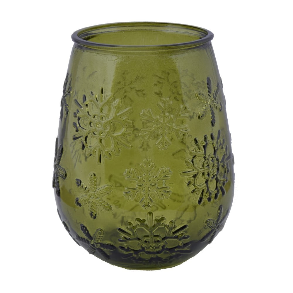 Poza Vaza verde din sticla cu motiv de Craciun Ego Dekor Copos de Nieve, inaltime 13 cm