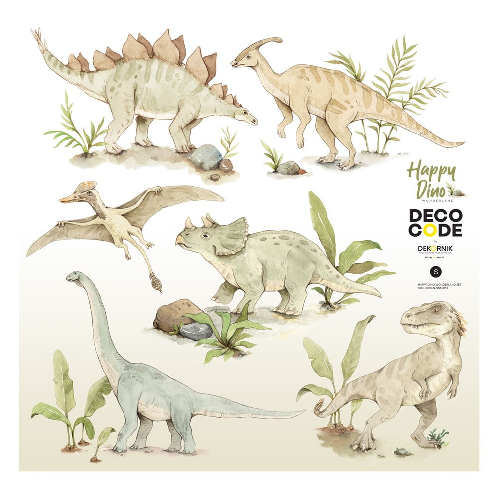 Set autocolante de perete pentru copii cu motiv dinozaur Dekornik Happy Dinozauri, 70 x 70 cm bonami.ro