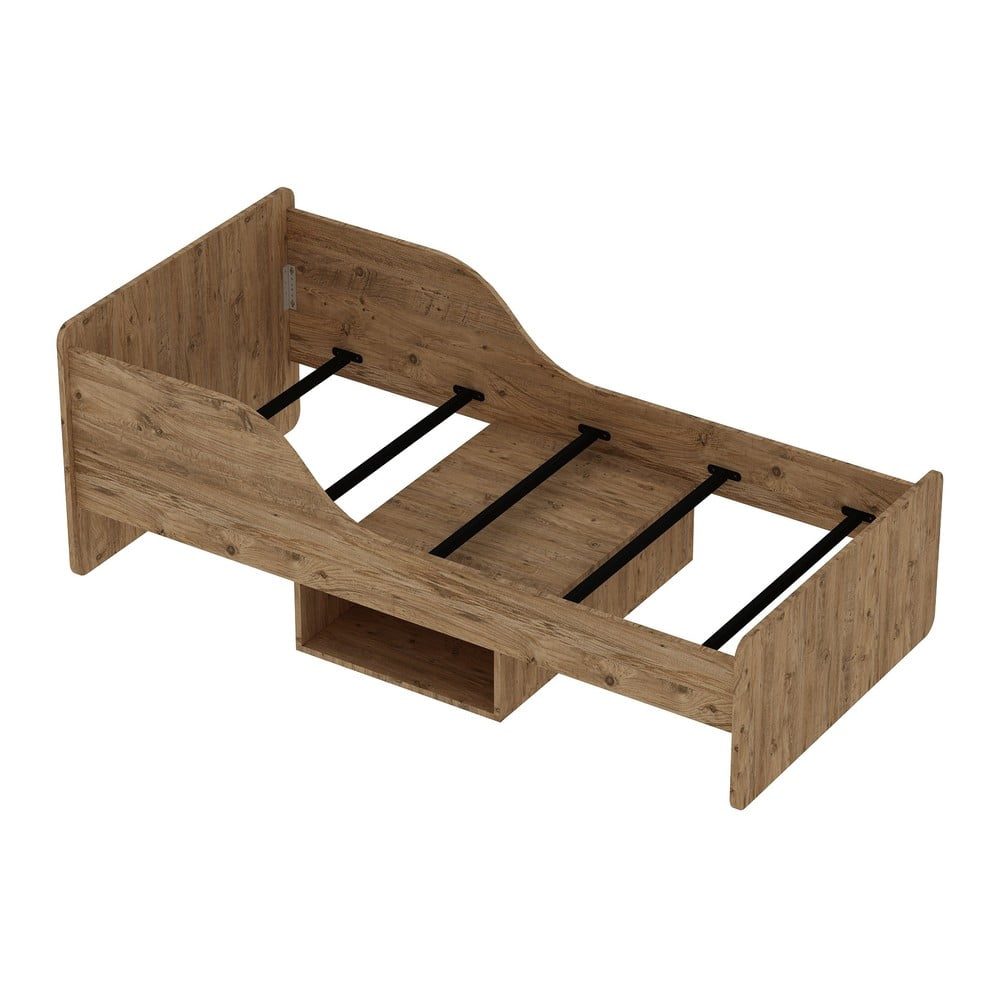 Pat în culoare naturală cu spațiu de depozitare 90x190 cm evren – kalune design