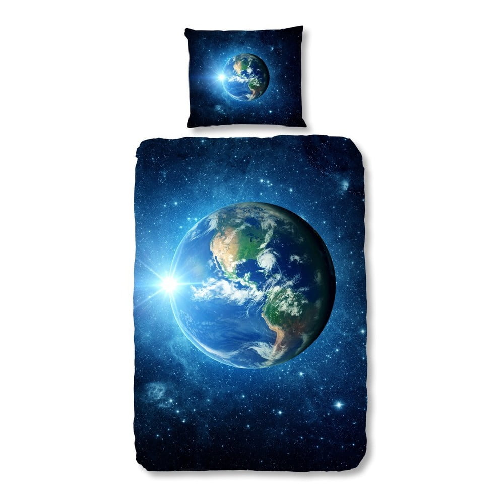 Lenjerie de pat din bumbac pentru copii Good Morning Earth Blue, 140 x 200 cm bonami.ro imagine 2022