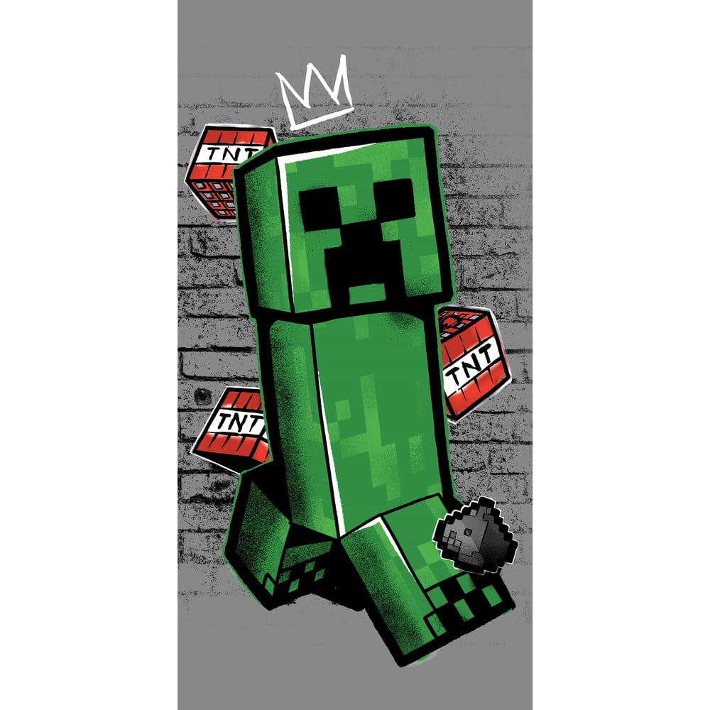 Prosop pentru copii verde/gri din bumbac 70x140 cm Minecraft 