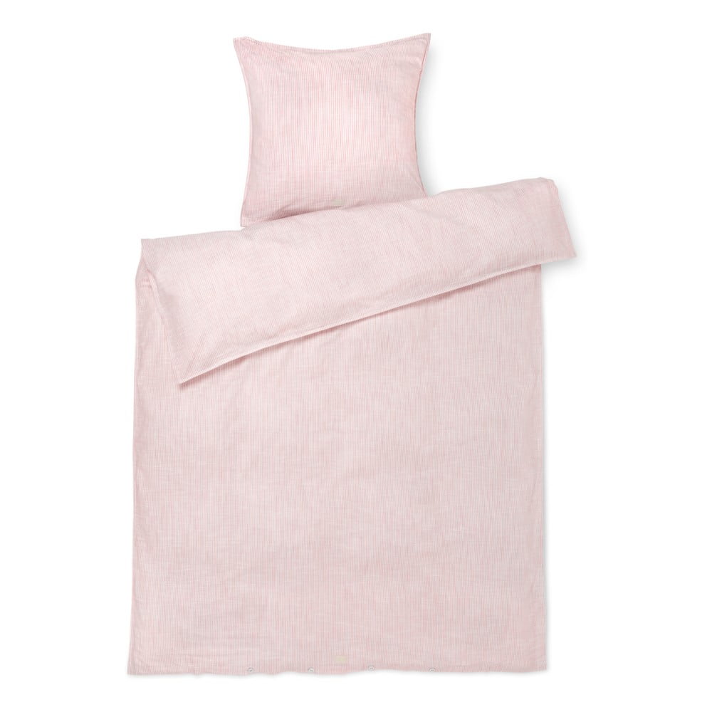 Lenjerie de pat albă/roz din bumbac organic pentru pat de o persoană 140x200 cm Monochrome Lines – JUNA