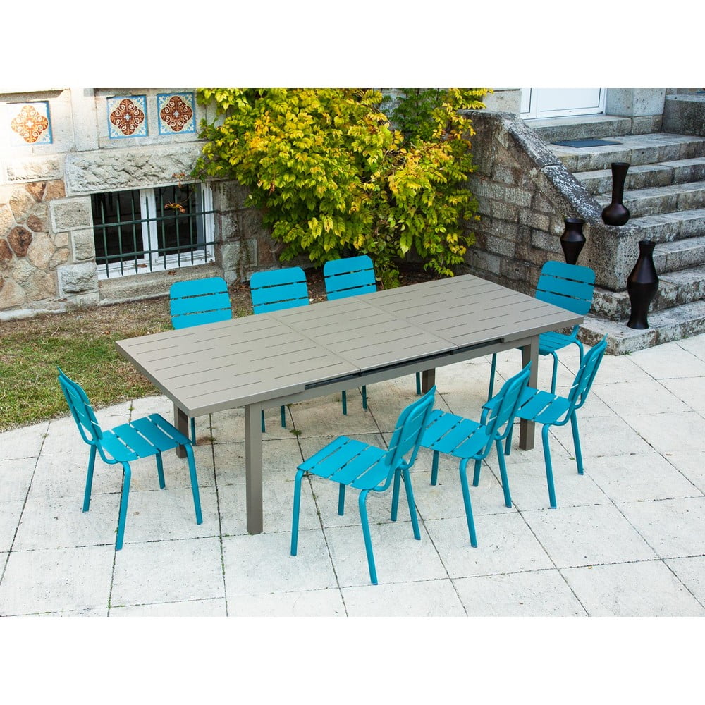 Poza Set de dining pentru gradina albastru/maro din aluminiu pentru 8 persoane Typon - Ezeis