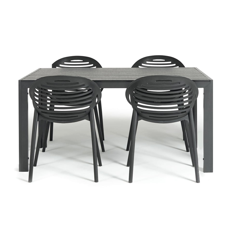 Set mobilier de grădină pentru 4 persoane cu scaune negre Joanna și masă Viking, 90 x 150 cm Bonami Selection